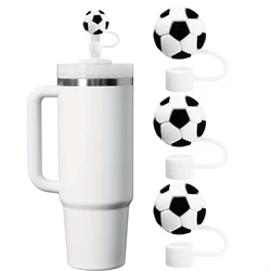 3pcs Straw Tips Cover, Reusable Straw Toppers, Silicone Cartoon Soccer Straw Sleeve Caps Dustproof Straw Covers For Stanley Cup