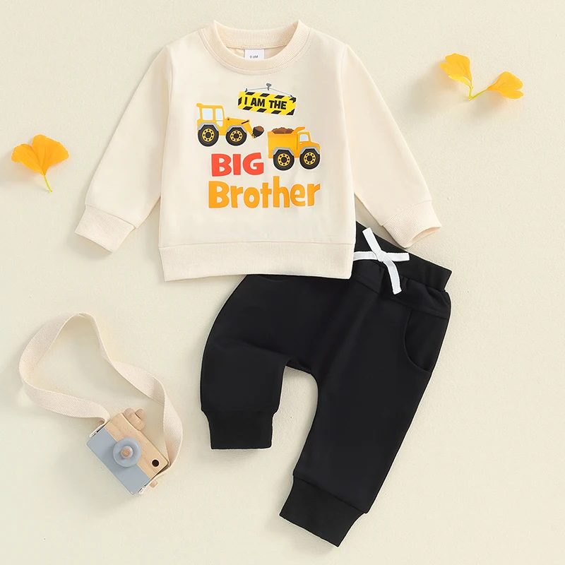 

2024-06-04 Lioraitiin 0-3Y Baby Boy Fall Outfits Classic Long Sleeve Truck Print Tops + Pants Set Toddler Warm Clothes