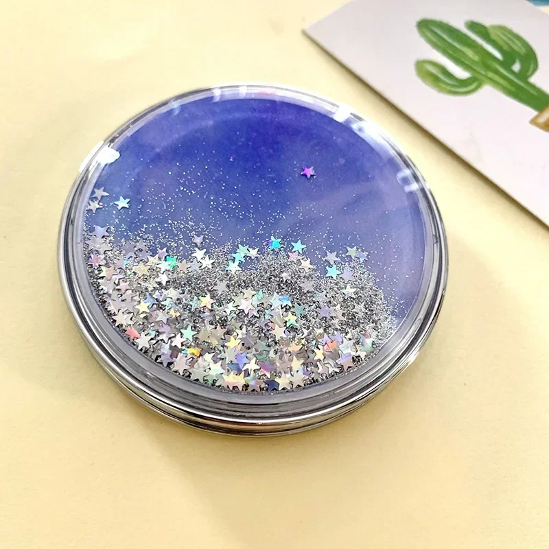 Double-Sided Folding Cosmetic Mirror Female Gifts With Flowing Sparkling Sand Mini Makeup Compact Pocket Mirrors