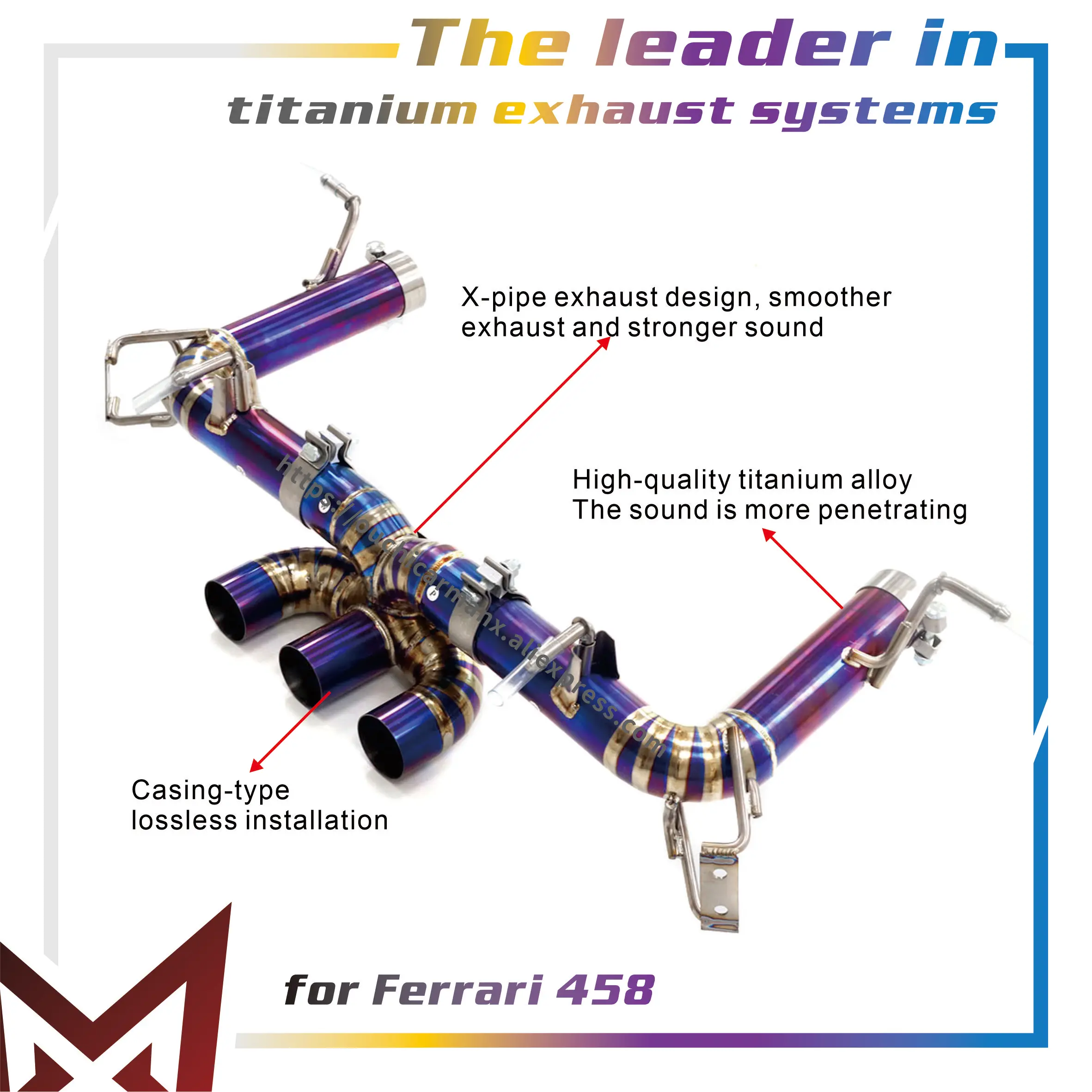 

MANX Exhaust Catback for Ferrari 458 Ti Tail Pipe Baked Purple X-pipe exhaust design Lossless installation