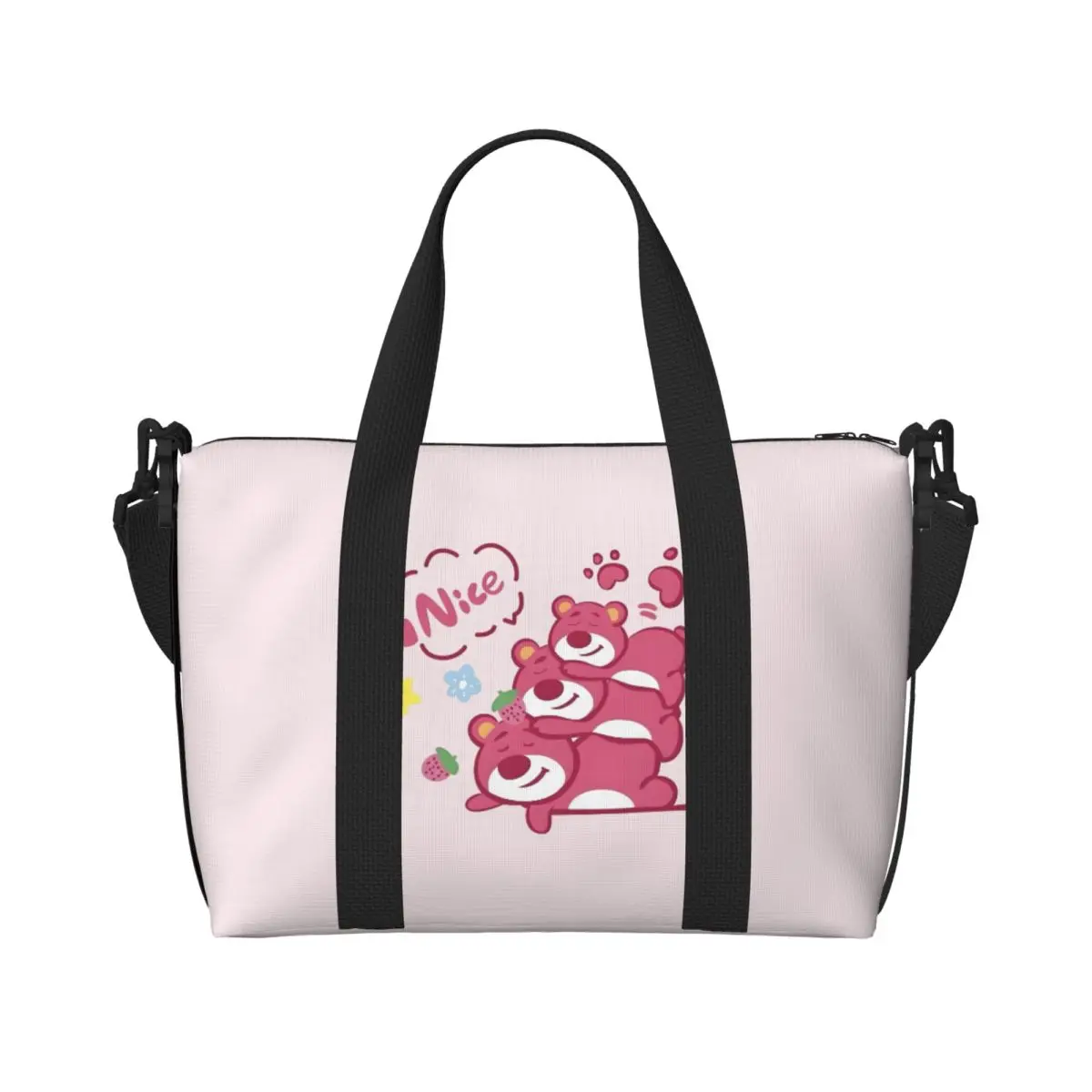 

Custom Lotso Tote Bag Women Large Capacity Strawberry Bear Cartoon Gym Beach Shoulder Travel Bag