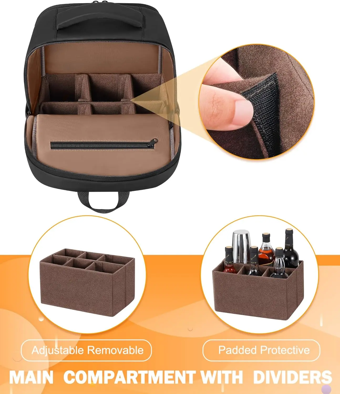 حقيبة ظهر محمولة لأدوات البار والزجاجات، حقيبة سفر احترافية مع فواصل قابلة للتعديل