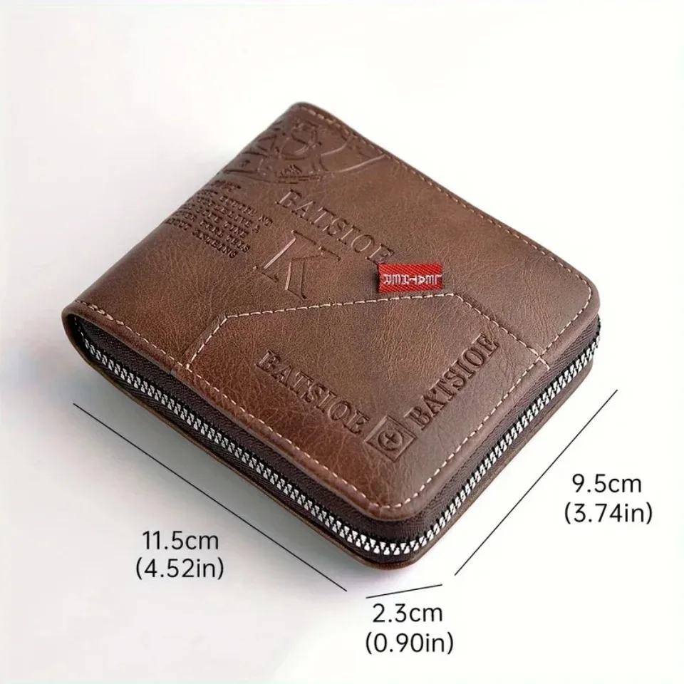 Men's Trendy Splicing Fashion PU Retro Wax Oil Leather Short Style Wallet Coin Pocket Card Clip Retro Style Compact Money Holder