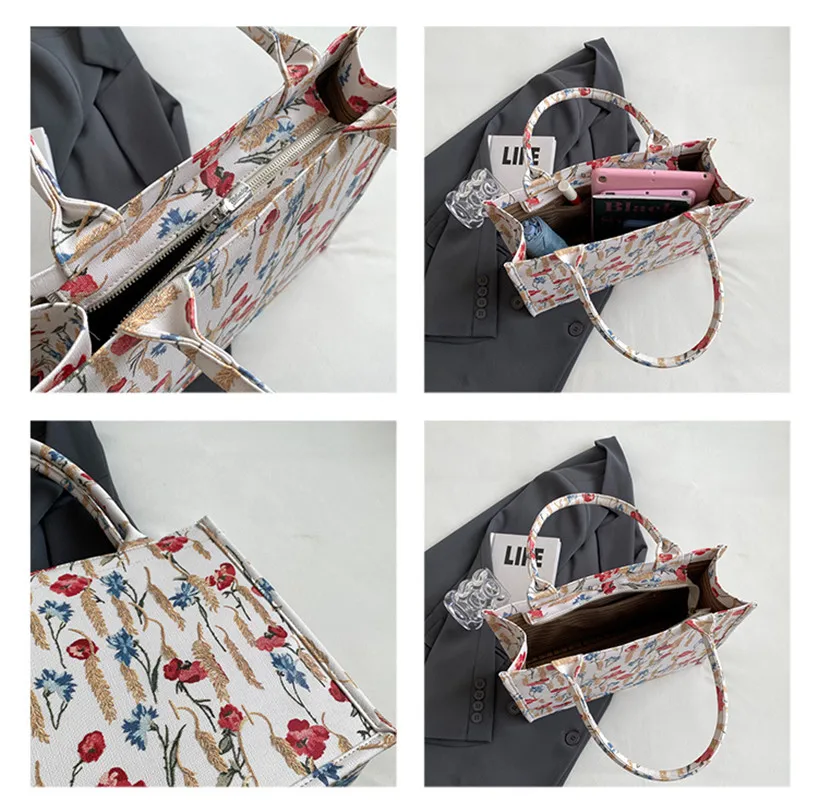 Large Capacity Women Fashion Flower One-Shoulder Armpit Bag Casual Commuter Tote Bag