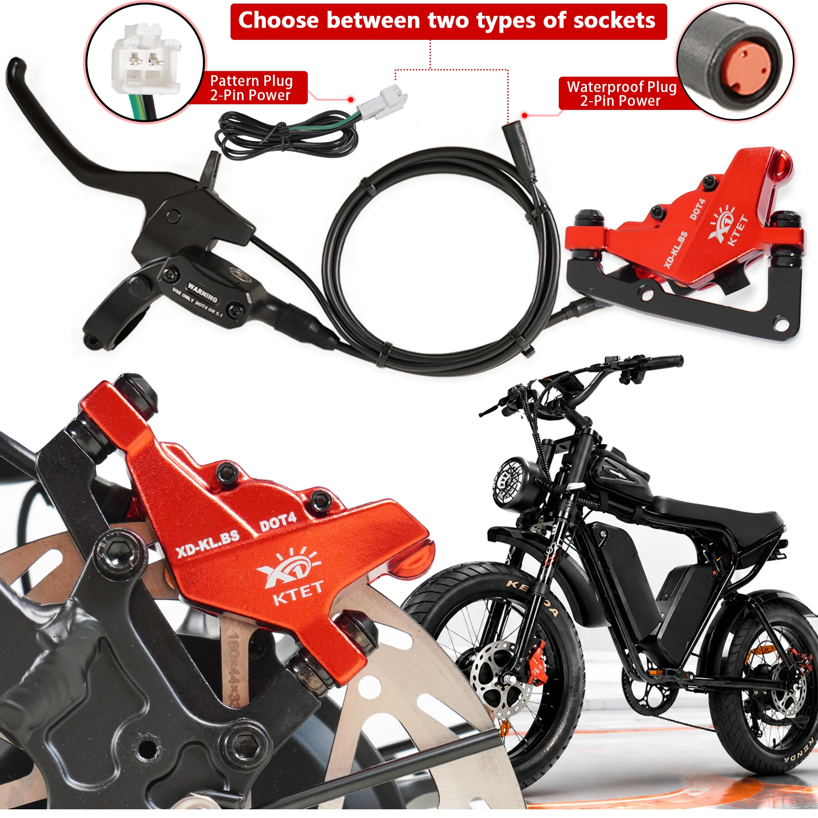 KTET XD-KL.BS Hydraulisches Bremsen-Kit 2 Kolben Vorne oder Hinten 180mm Rotor Vorgefüllter Schlauch Stromunterbrechung für E-Bike E-Motorrad E-Scooter – Detail 1