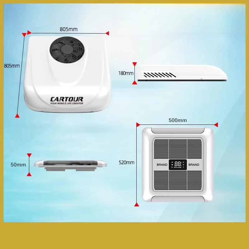 ระบบปรับอากาศอเนกประสงค์ 12v 24v สำหรับรถบ้าน รถบรรทุก RV คอมเพรสเซอร์แบบโรเตอร์คู่ อินเวอร์เตอร์ ติดตั้งบนหลังคา