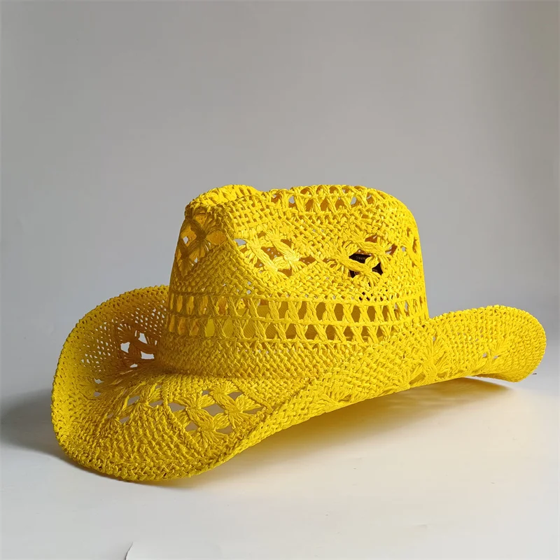 8 Colors Cowboy Straw Hat Hand-woven Hollow Men's and Women's Summer Sun Hat Jazz Straw Hat Western Cowboy Hat sombrero
