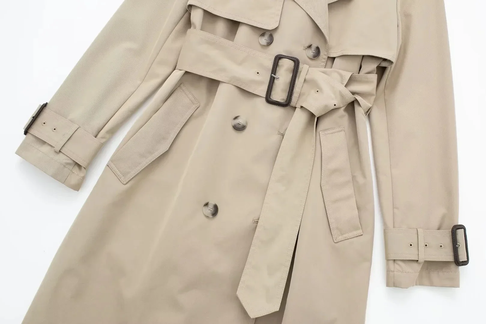 TRAF giacca a vento lungo soprabito cintura autunnale Trench per donna manica lunga cappotti eleganti donna doppio petto nuovo In cappotti