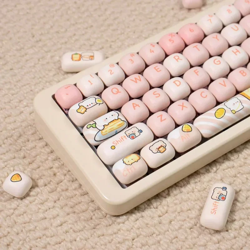 Bread Bear Theme Keycap Set 144key PBT Custom Pink Mushroom Keyboard Cap MOG Profile Cute Girl KeyCap for Mechanical Keyboard