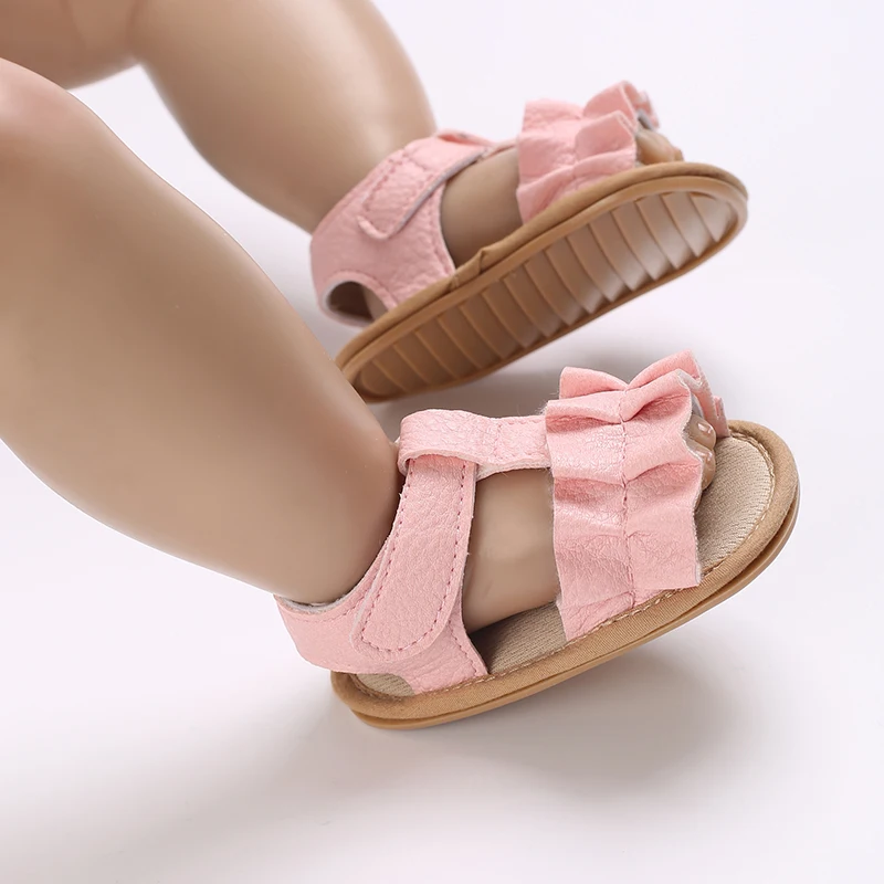 Baby Girl Sandals PU Leather Flexible Non-slip Pleated Summer Casual Daily Flats Toddler Shoes