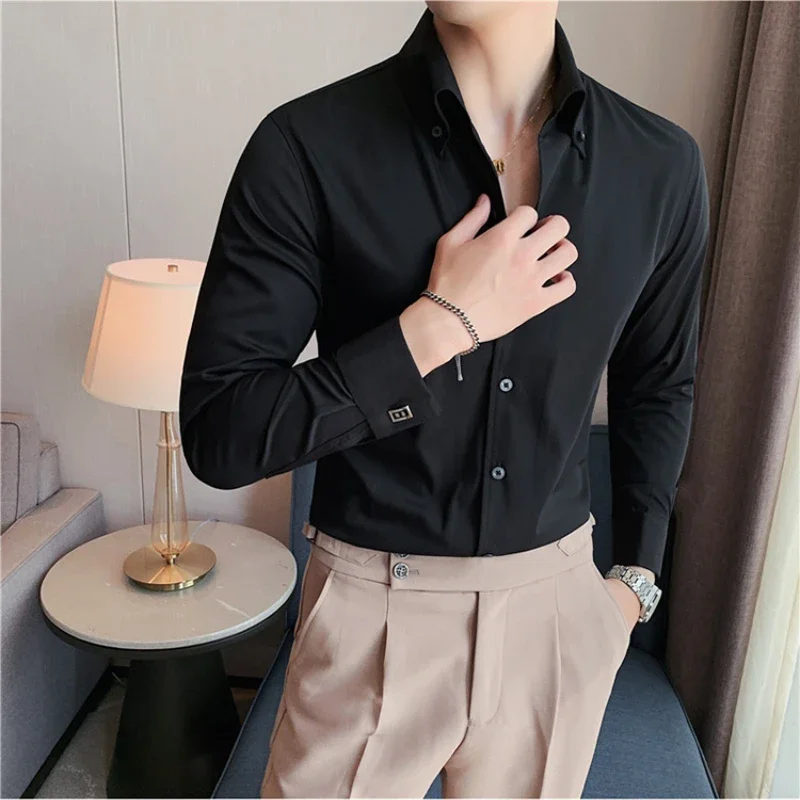 

High-quality Formal Men's V-neck Collar Dress Shirt, Suitable for Daily Business and Casual Wear.Stretchable