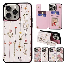 Hot Stamped Floral Pattern Card Slots Wallet Case for iPhone 16 Pro Max 15 Plus 15 Pro 14 13 12 11 XR 7 8 SE 2022 Flip Cover