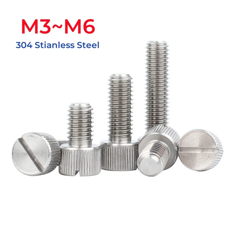 M3 M4 M5 M6 304 Stainless Steel Knurled Slot Head Thumb Screw Thumb Slotted Bolt Adjustment Hand Screws Machinery Tool