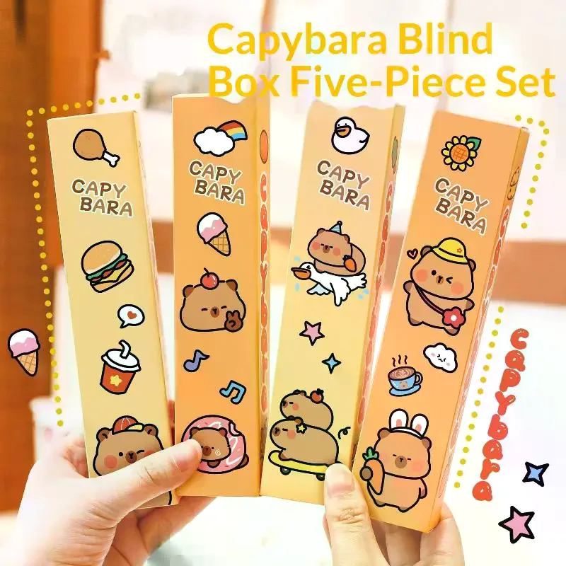 

3Boxs Cartoon Capybra Gel Pen Suit 5-piece Set Ink Quick Drying Cute Neutral Pen Student School Writing Supplies Stationery