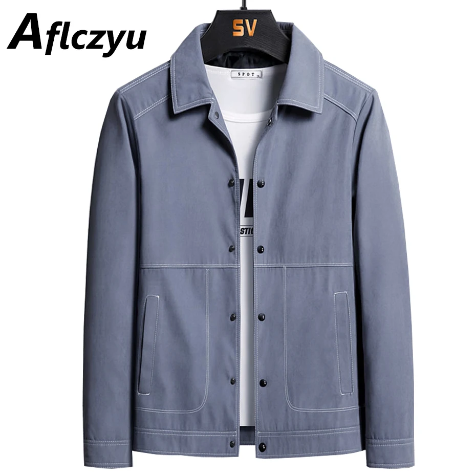 

Jacket Men Turndown Collar Coat Spring Autumn Button Jacket Fashion Casual Solid Color Jackets Slim Fit Coat Male