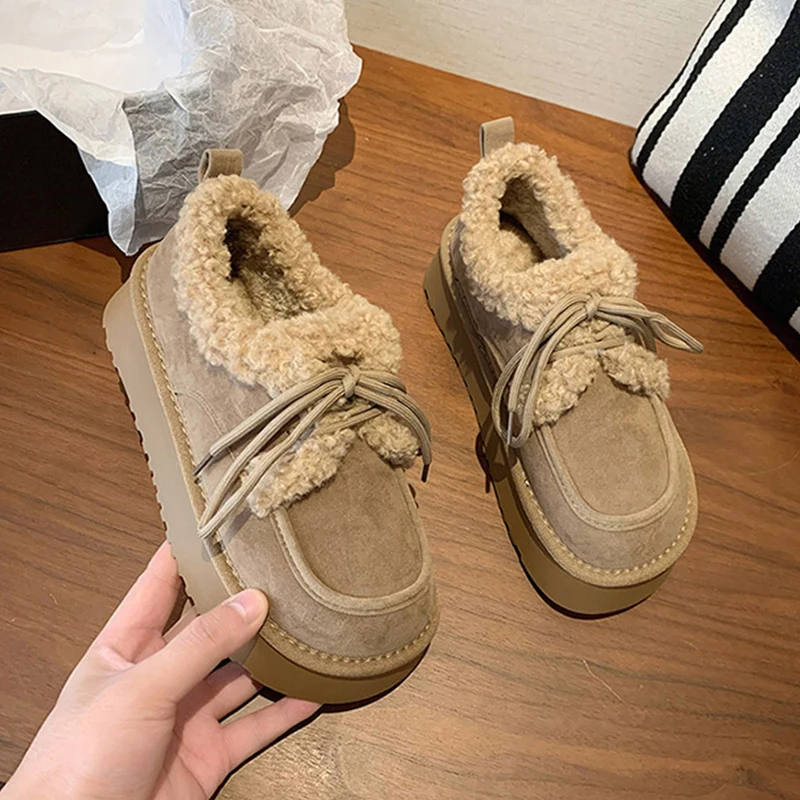 

Thi Bot Snow Boots Women's Winter Fce Lined Warm Fur Inner Heightening Bread Cotton oes Casual Sle