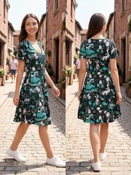 Gothic Cinched Women's Dresses Bunny Fruit Flowers Girl Printed, Cute Ghost Bat Cat Flower Graphic Dress, Ink Paingting Vestidos