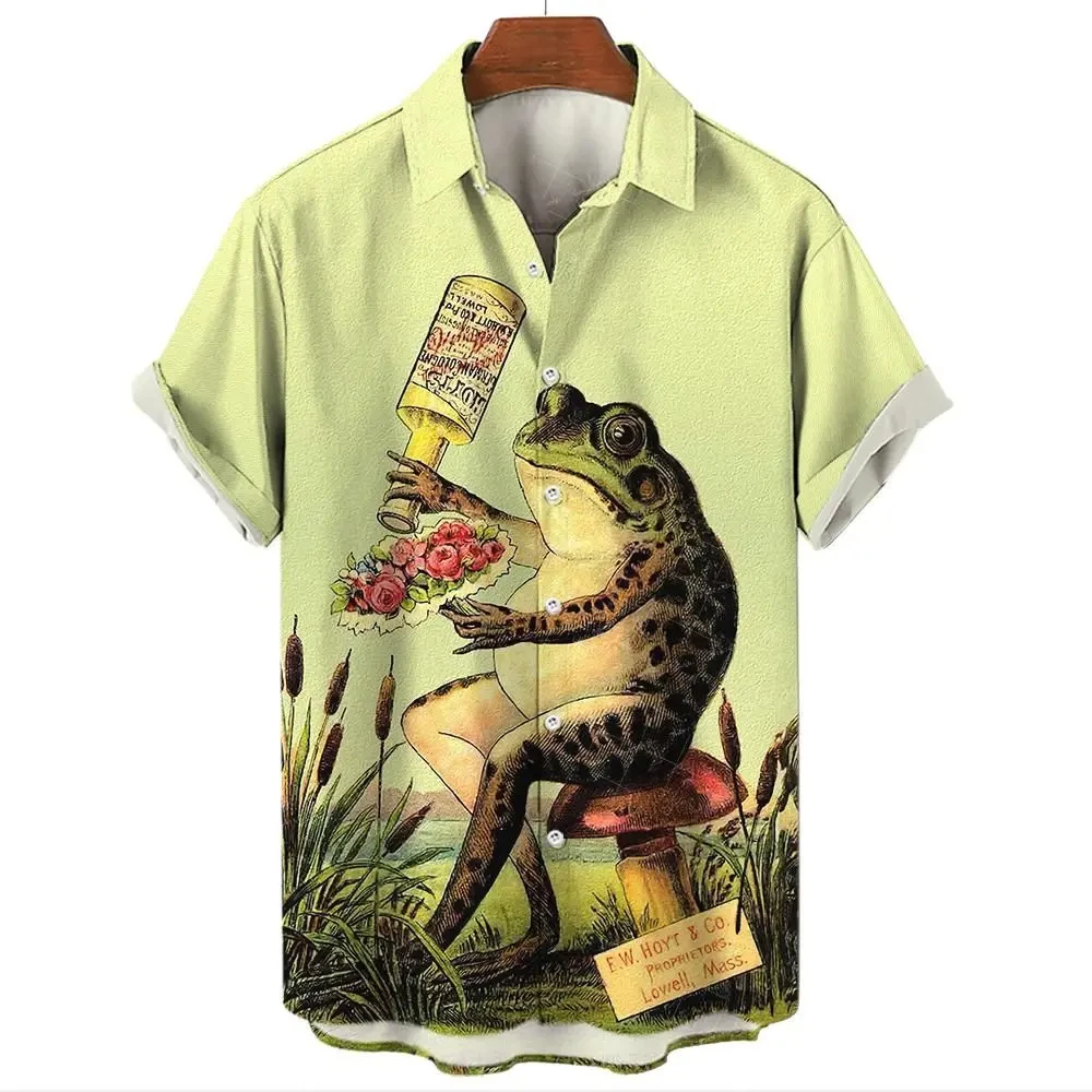 

Funny Frog 3D Printed Men Streetwear Man/Women Casual Fashion Short Sleeves Shirts Lapel Button Shirt Oversized Unisex Clothing