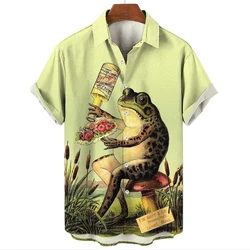 Funny Frog 3D Printed Men Streetwear Man/Women Casual Fashion Short Sleeves Shirts Lapel Button Shirt Oversized Unisex Clothing