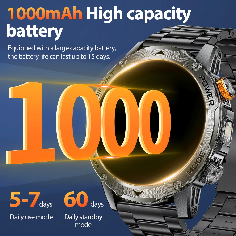 LIGE 1000mAh Smart Watch Bluetooth Call 360*360 Resolution Smartwatch Blood Oxygen Health Monitor Smartwatch 100+Sports Tracker