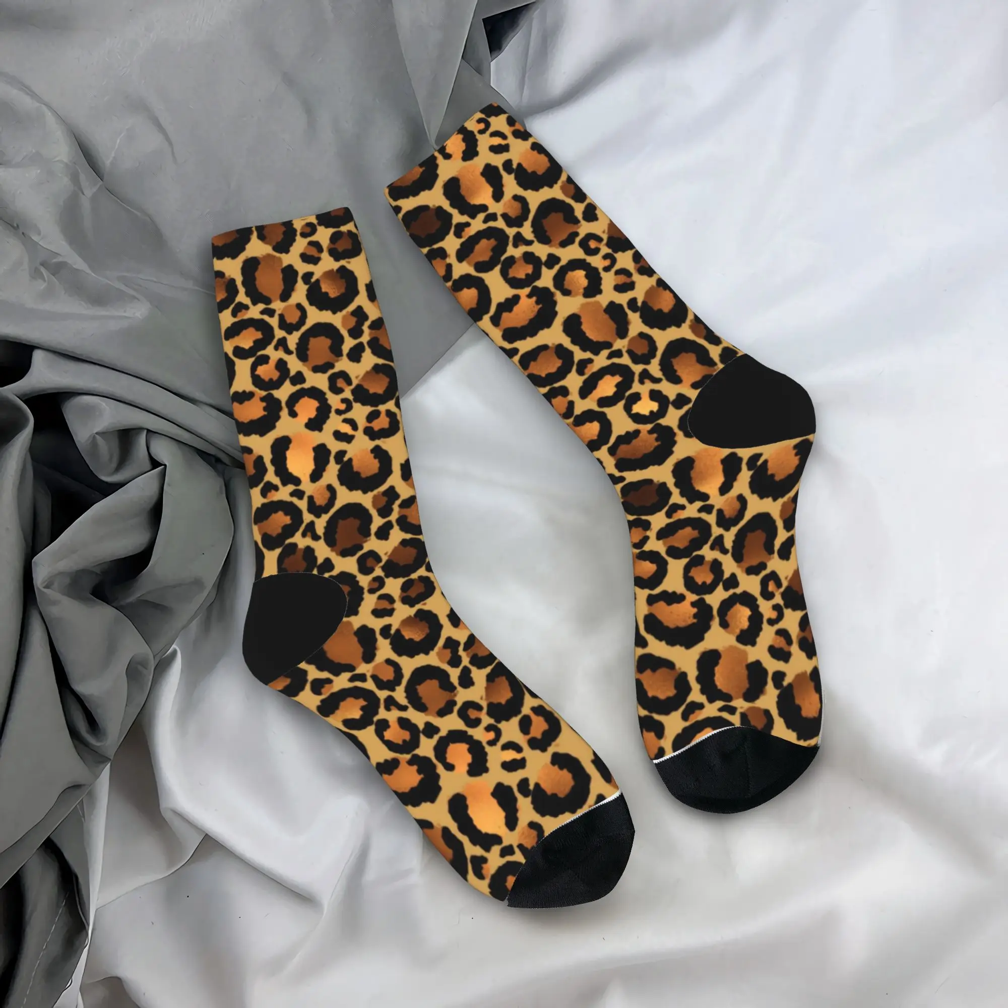 

Elegant Brown Leopard Spots Wild Animal Socks Gothic Stockings Winter Non Slip Men Socks Breathable Graphic Running Sports Socks