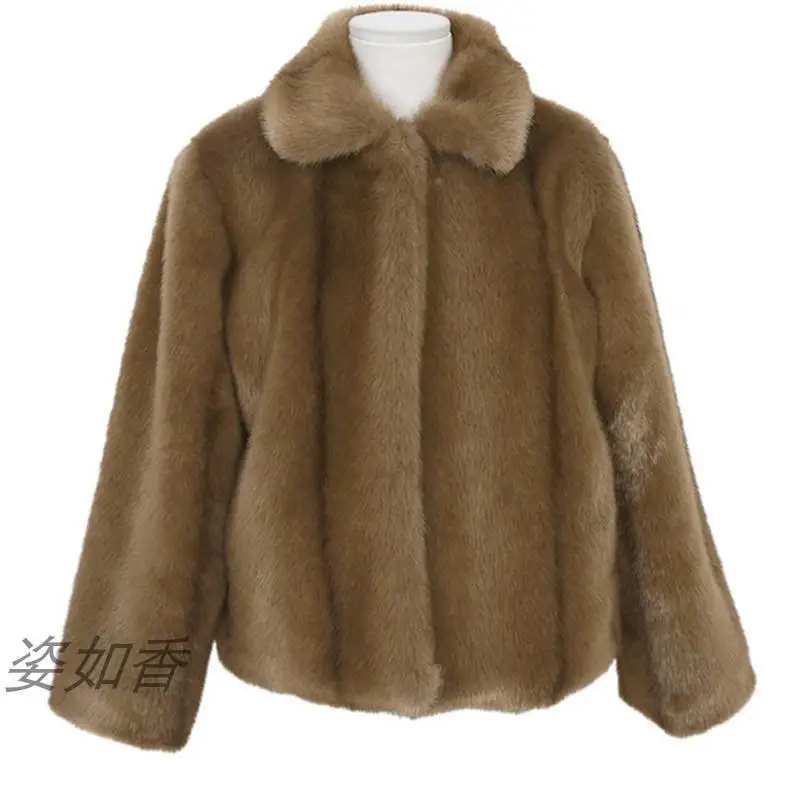 2023 New Autumn/Winter Faux Fur Coat Women\'s Faux Mink Brown Eco Friendly Fur Top Korean Fashion Young Style