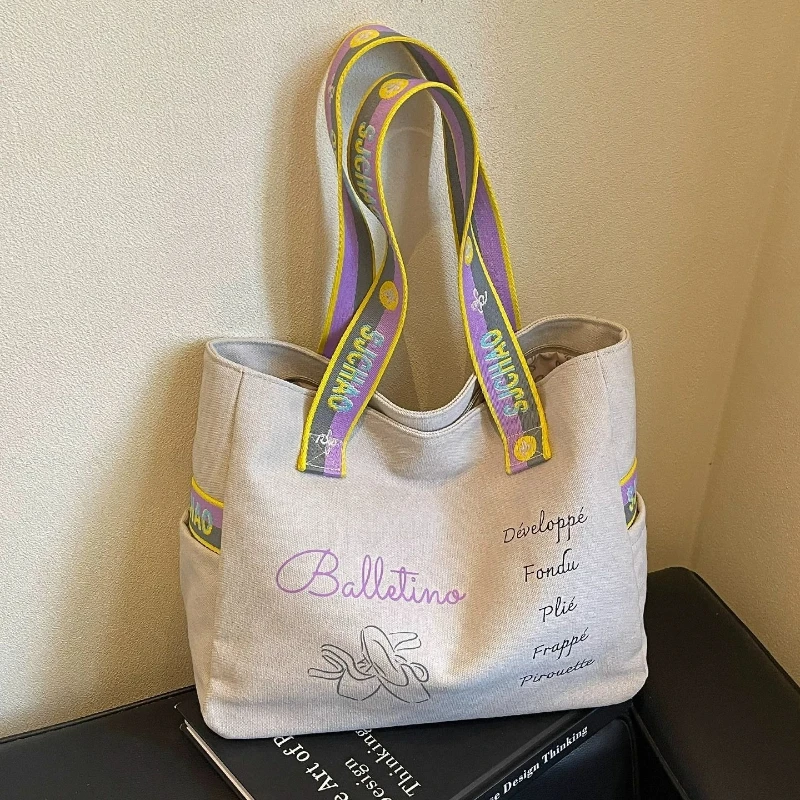 Fresh Simple Atmosphere One Shoulder Bag Women Ballet Element Printing Color Webbing Shopping Work Pack Large Capacity Tote Bags