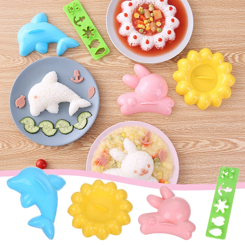 4PCS/Set Sushi Mold Cartoon Shape Children Rice Vegetable Roll Making Tool Sandwich Rice Mould Baby Kid Food Cooking Tools