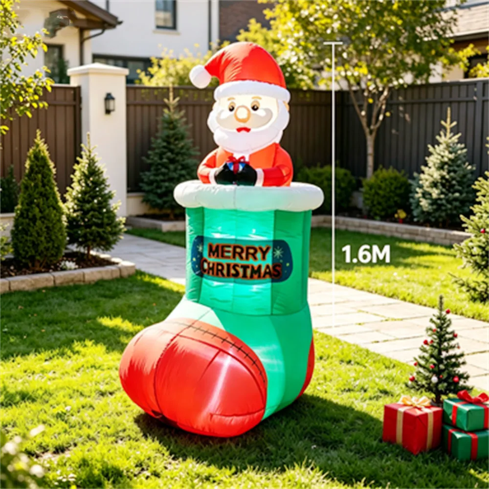1.6M Inflatable Santa Claus Christmas Decoration LED Lighted Yard Party Holiday Indoor Decor with Lift-Up Design in Stocking
