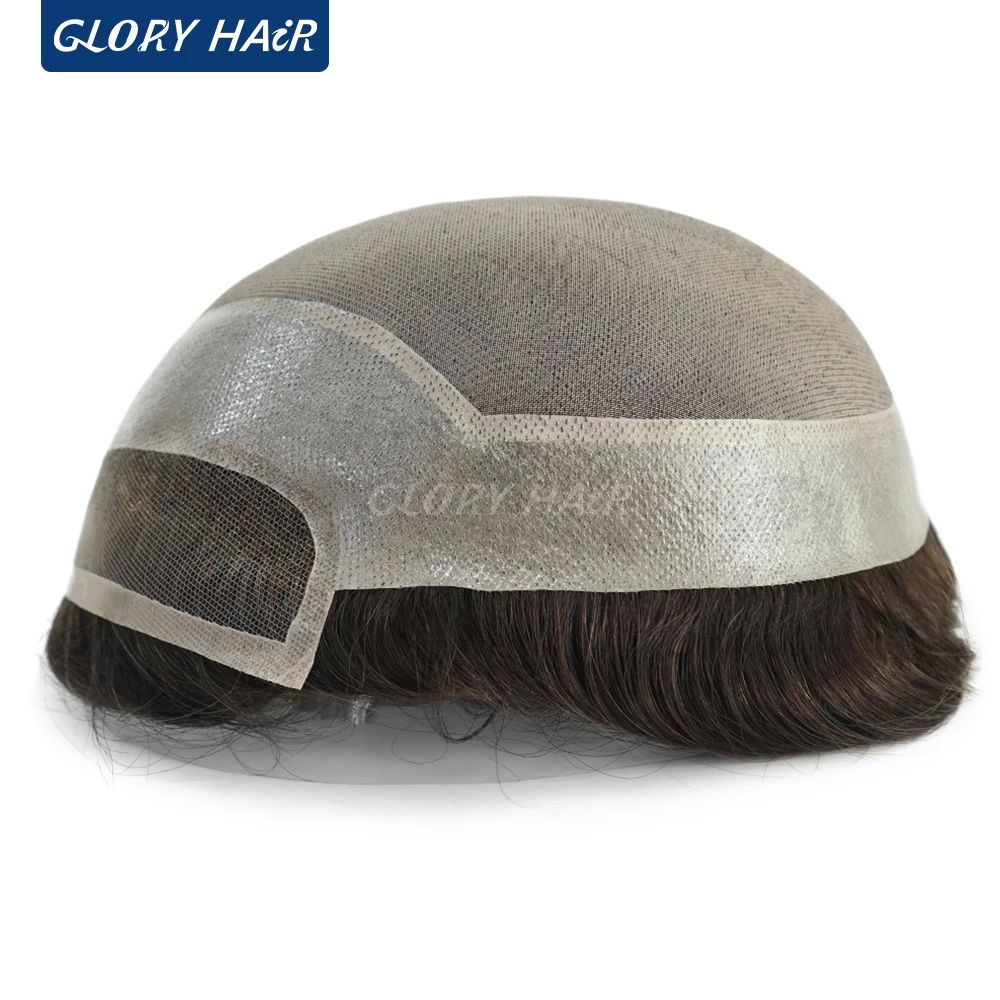 Gloryhair-أحادي الدانتيل الرجال الشعرية الاصطناعية بولي PU الدانتيل الرجال الشعر المستعار نظام الشعر البشري الهندي رجل الباروكات شحن مجاني