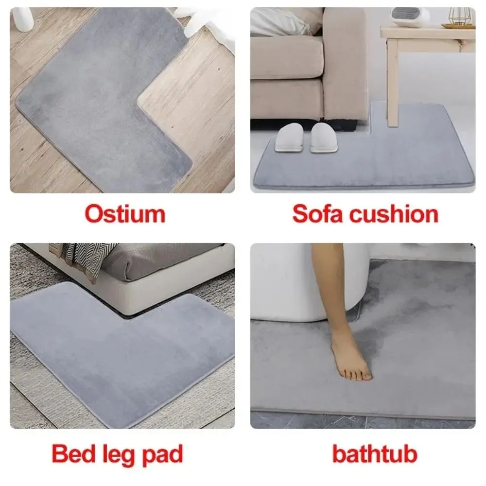 Coral Fleece L-shaped Floor Mat Washable Non Slip Corner Bathroom L-shaped Rug Colorful Soft Living Room Bedroom Carpet