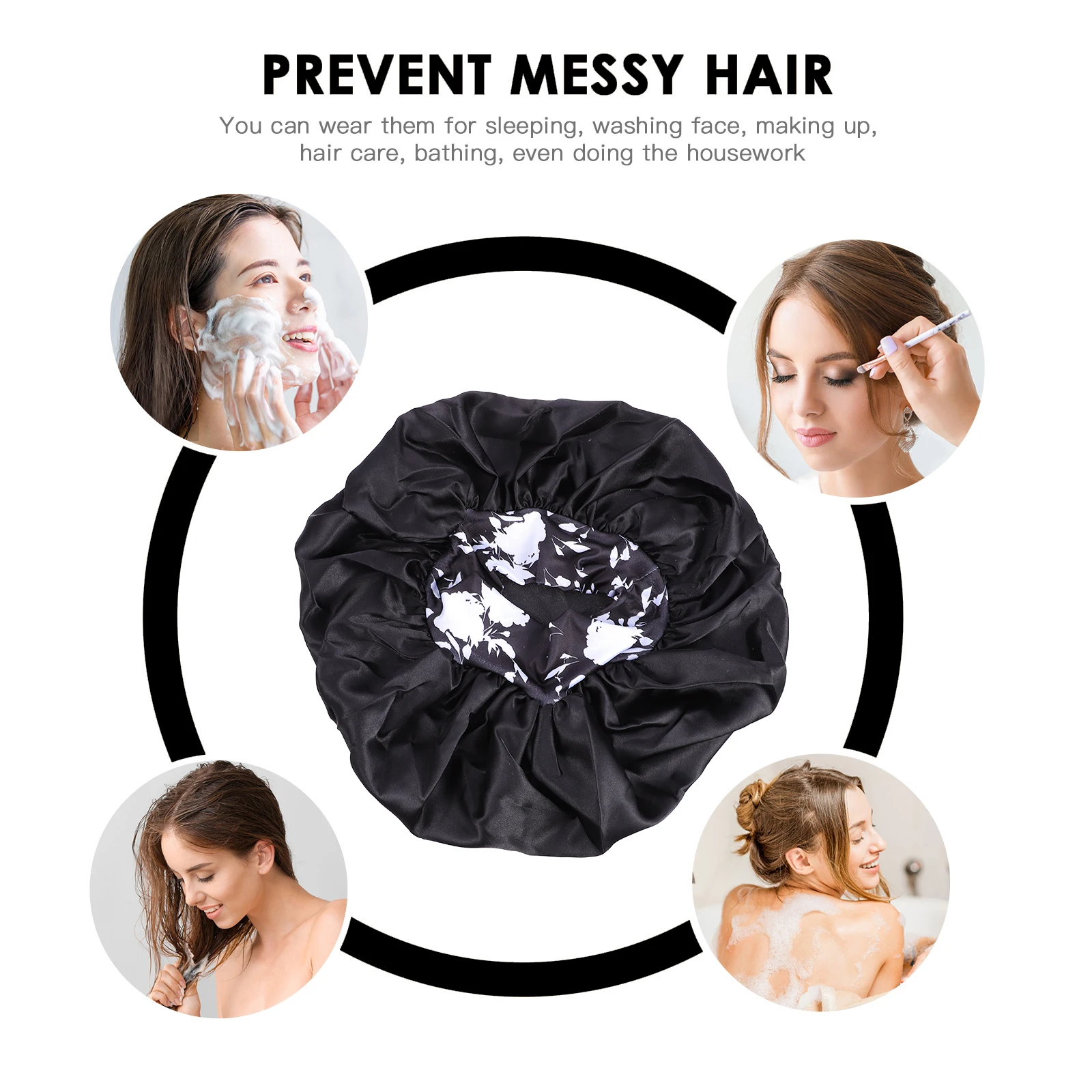 

Satin Shower Cap Hair Bonnet Large Elastic Sleep Women Smooth Material Anti Frizz Long Short Hair Warm Moisture Flower