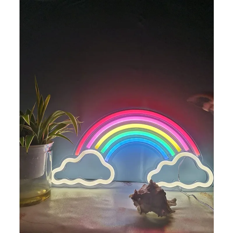 

Rainbow Neon Signs for Bedroom Hanging/Standing Led Wall Decor Acrylic Handmade Advertising Bar Beer Window Shop Room Pub USB