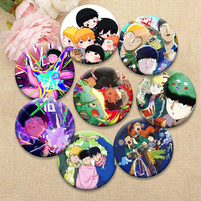 

Mob,Shigeo Kageyama,Ritsu Kageyama,Arataka Reigen,Dimple,Teru Cartoon Badge Round Anime Brooches Jacket Jeans Lapel Pins Gifts