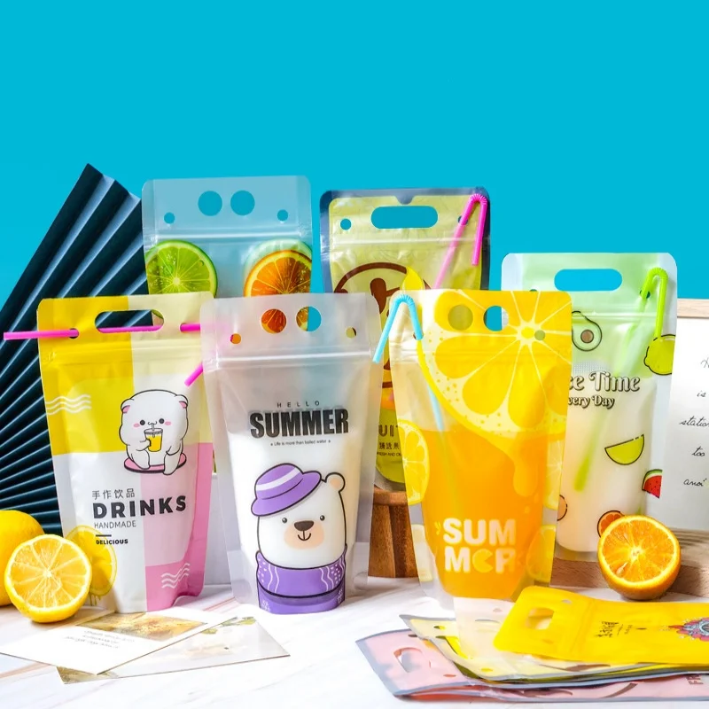 100 pçs 400ml ~ 500ml saco de plástico portátil para bebidas potável diy handheld leite suco de frutas café líquido matcha cerveja café malotes