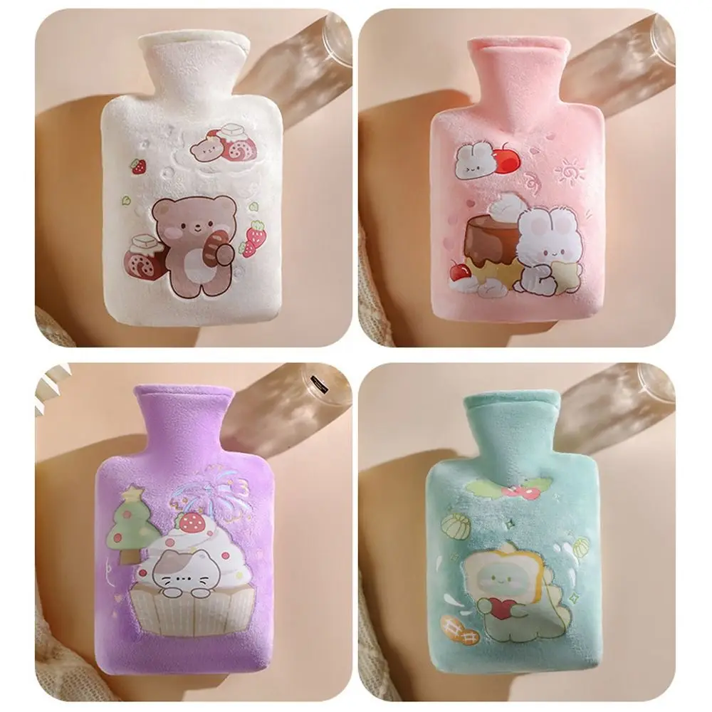 Fashion 500ml Hot Water Bottle Cute Cartoon Pattern Hot Water Bag Multipurpose Portable Plush Cover