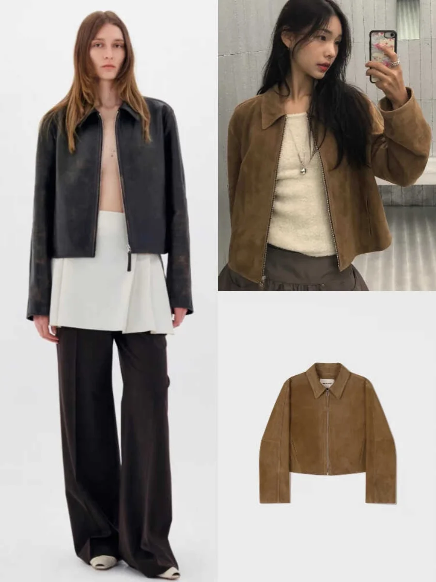 Retro Suede Jacket Women Spring Black Camel