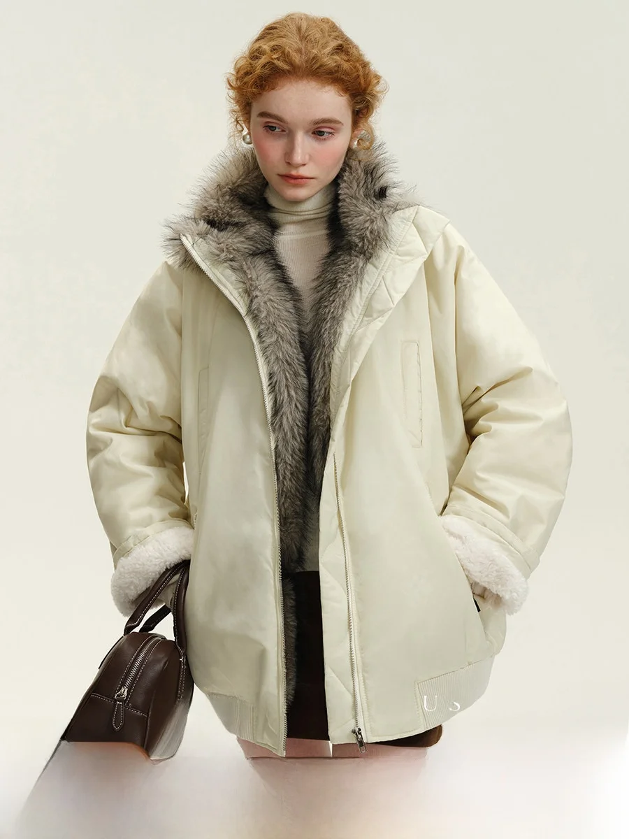 

Плюс женская двусторонняя одежда с воротником из искусственного меха, тюре, верхняя одежда средней длины, закрытие молнии