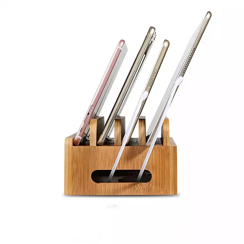Bambushalter für iPhone, Ständer für Samsung, Handykabel, Ladestation, Docks, Organizer für Smartphones und Tablets, USB-Ladegerät – Detail 2