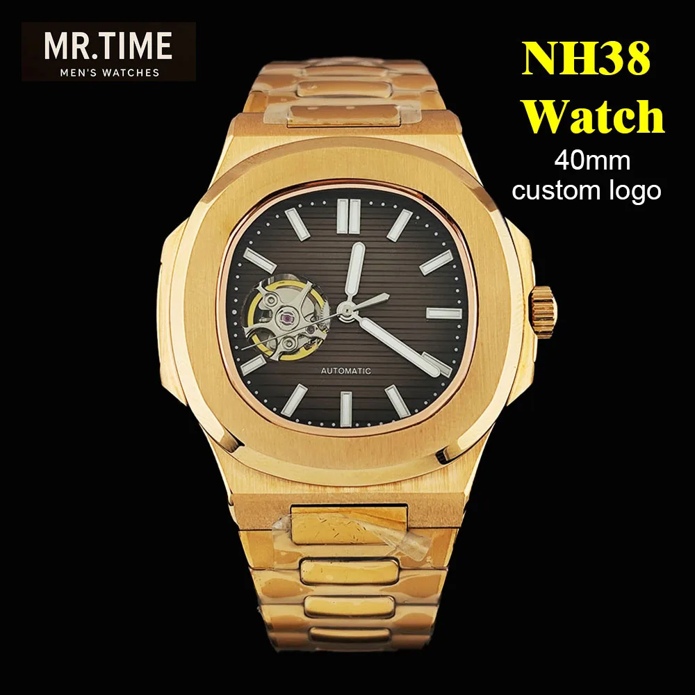 Rose Gold Watch NH38 Watch Men's Automatic Watch Sapphire Glass Customized Logo Stainless Steel Watch NH38 Movement Watch