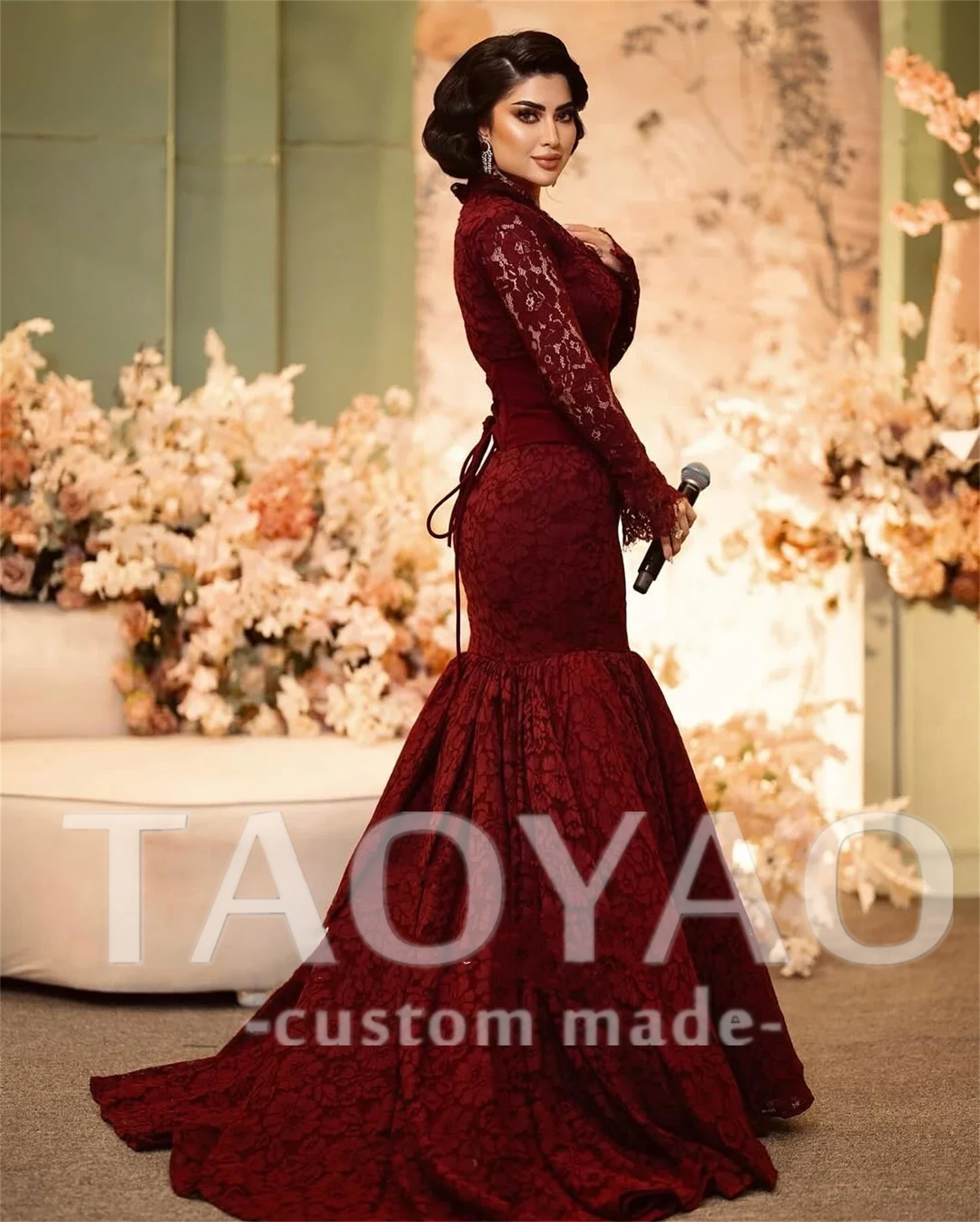 

Customized Lace Fabric Sweetheart Mermaid Wedding Party Dress Bespoke for Special Occasions Long Sleeves Evening Dresses