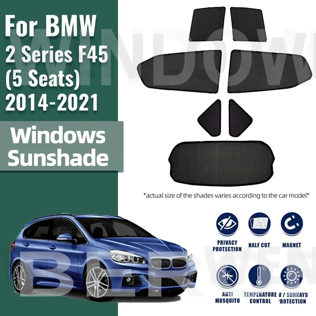 For BMW 2 Series F45 Active Tourer 2013-2021 Car Sunshade Front Windshield Curtain Rear Side Window Sun Shades Visor 218i 220i