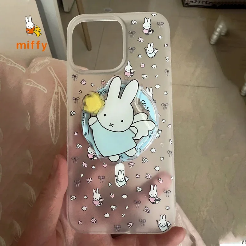 

Cute Miffy Phone Shell Suitable for Iphone 16 15 14 13 Cartoon Angel Magnetic Stand Anime Accessories Anti Drop Phone Case Gifts