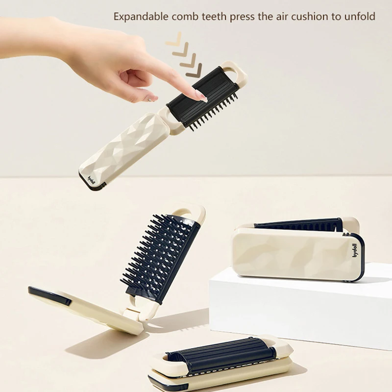 Mini Hair Brush Folding Massage Comb Head Massage Anti-Static Portable Travel Hair Brush Girl Hair Combs With Mirror