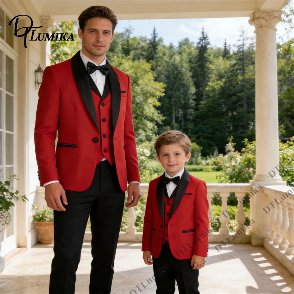 3-Piece Suit Set  Father & Son Family Photoshoots Wear Jacket Vest Pants Grand Celebrations Preformance Suits Tailored Fitting