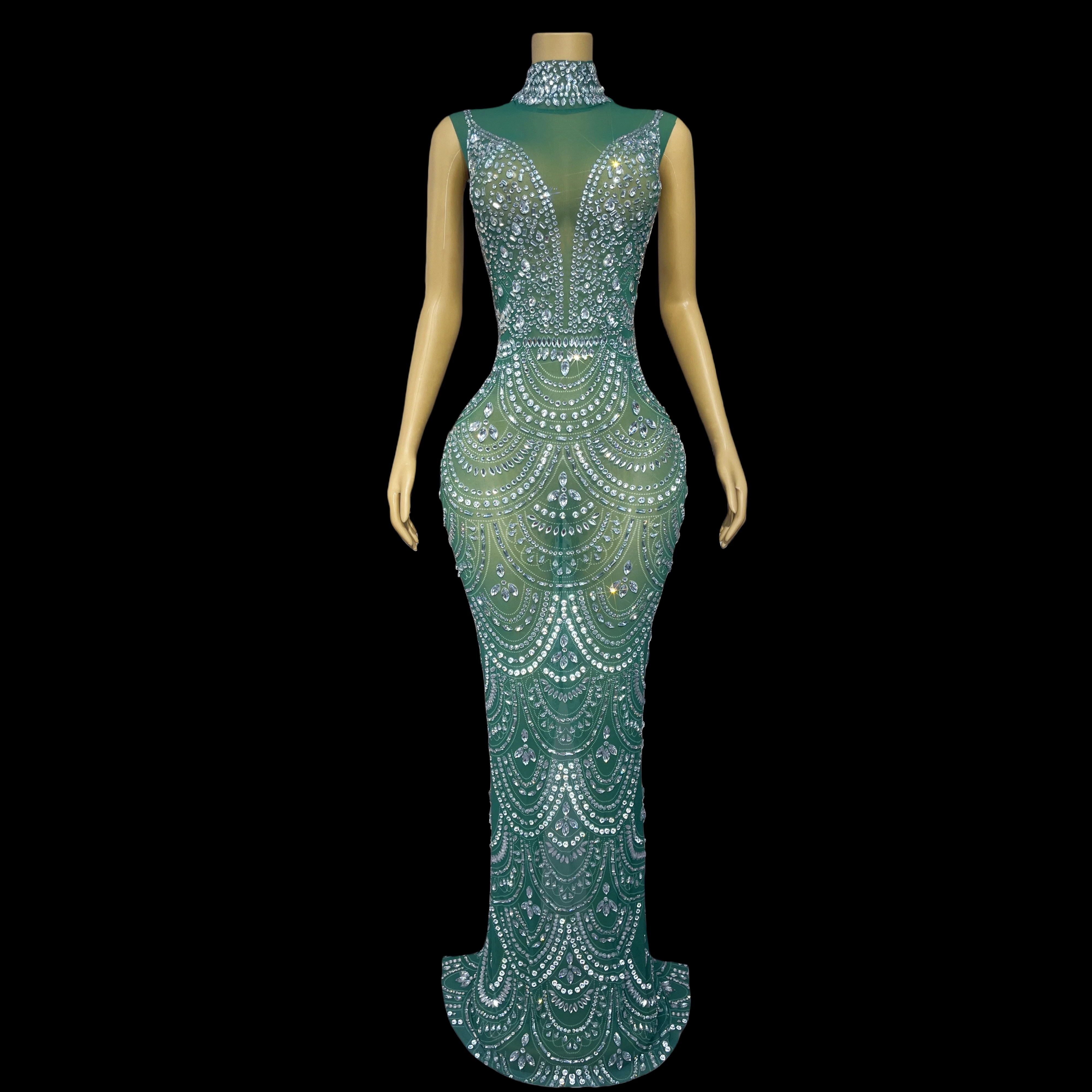 

High-end elegant rhinestone evening dresses turtleneck dresses party prom red carpet outfits stage show costumes Sanye