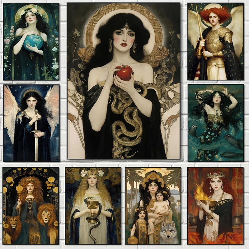 Ancient Egyptian Greek Mythology Art Nouveau Angel Goddess Portrait Poster Canvas Paintings Wall Art Pictures Home Decor