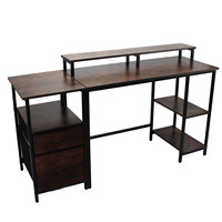 Industrial Computer Table Large Desktop Space Enough Drawers Home  Computer Desk Decorative with Raised Shelf for Office