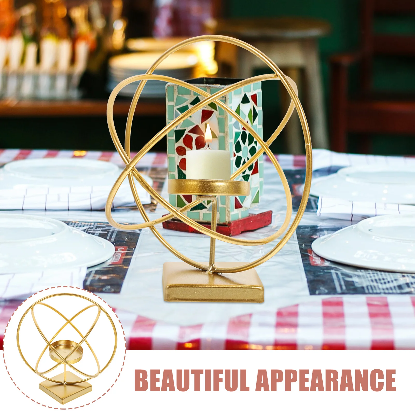 

Retro Vintage Iron Stand Hollow Out Nordic Style Decorative Holder for Desktop Dining Table Handheld Candlestick