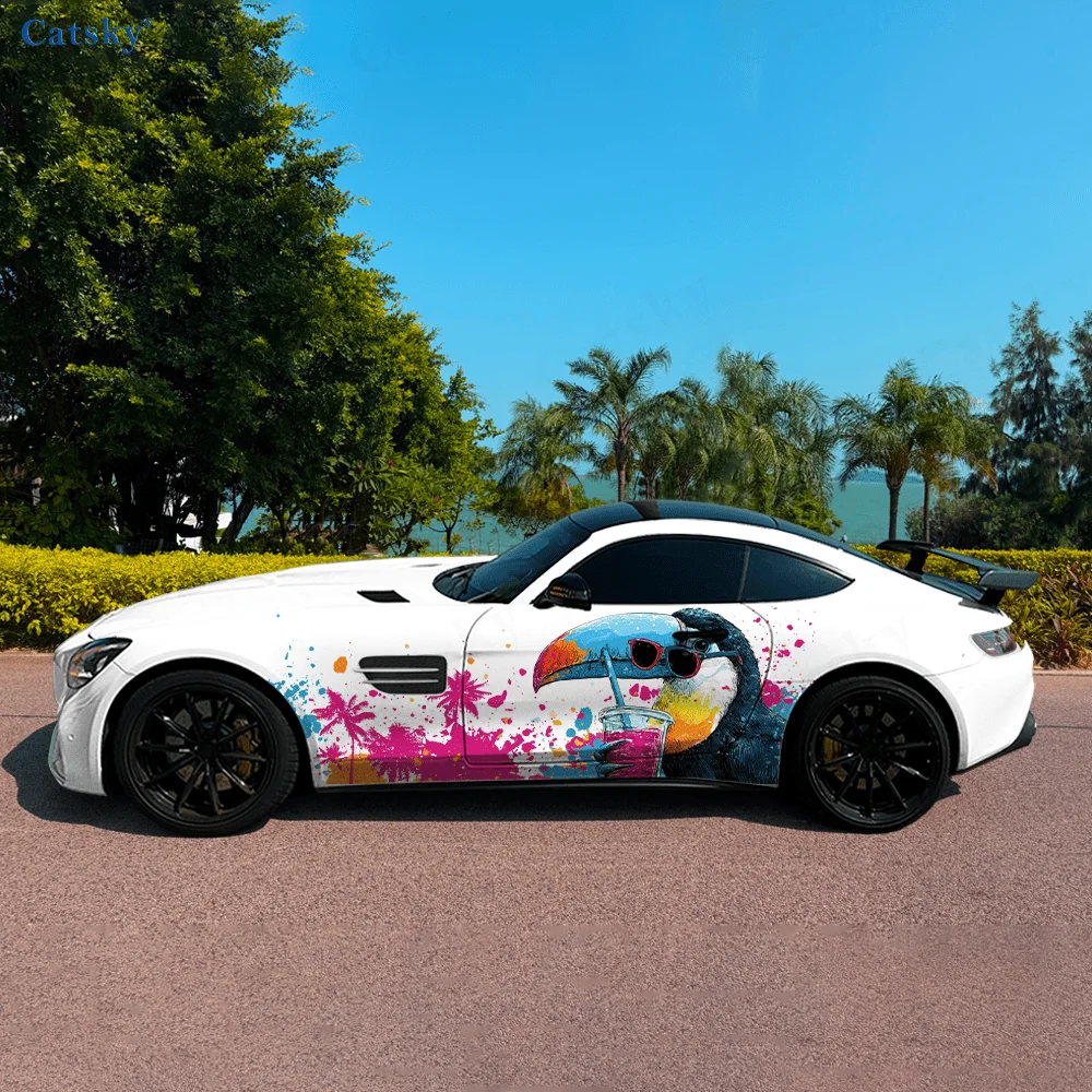 

Гавайский попугай, питьевой автомобиль, виниловые обертывания, самоклеящаяся наклейка из ПВХ, подходит для грузовиков, внедорожников, Декор, автоаксессуары, подарок